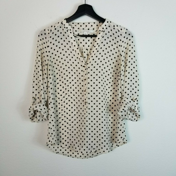 LC Lauren Conrad Tops - LC Lauren Conrad Polka Dot Blouse Roll Tab Sleeve